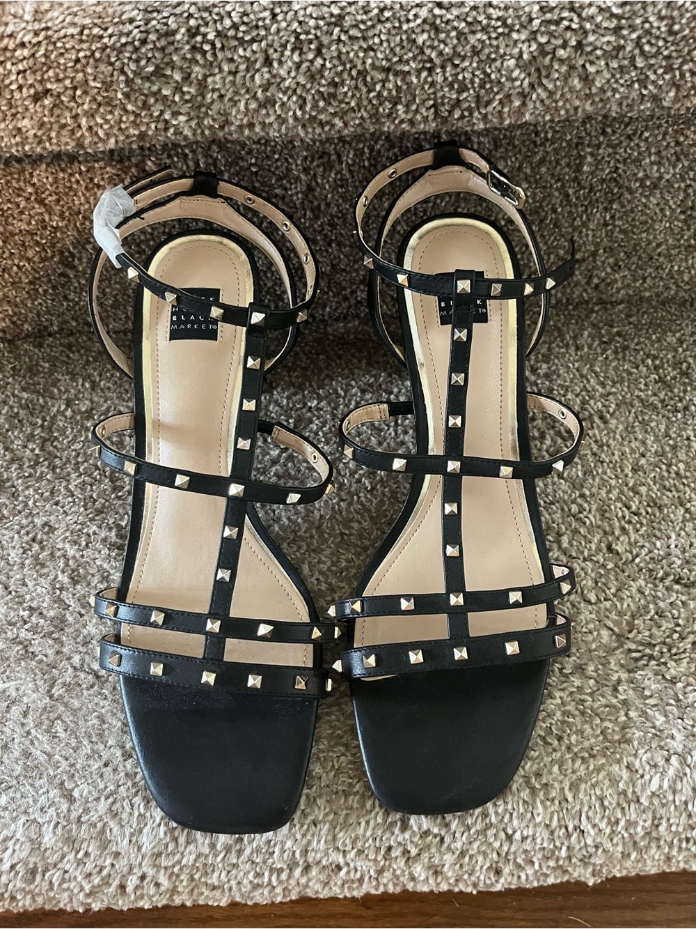 White House Black Market Black Studded T-Strap Heels